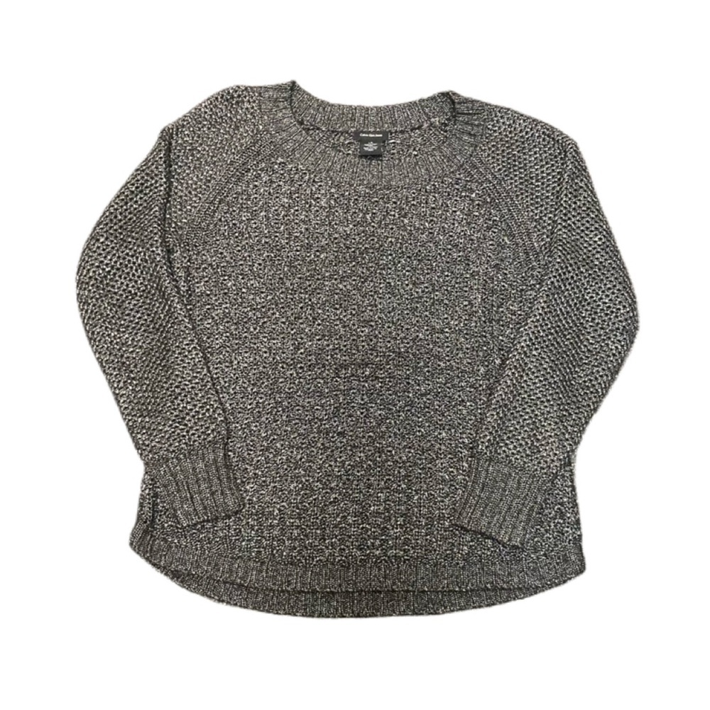 Calvin Klein Women’s Cable Knot Chunky Metallic Charcoal Pullover Sweater Sz L